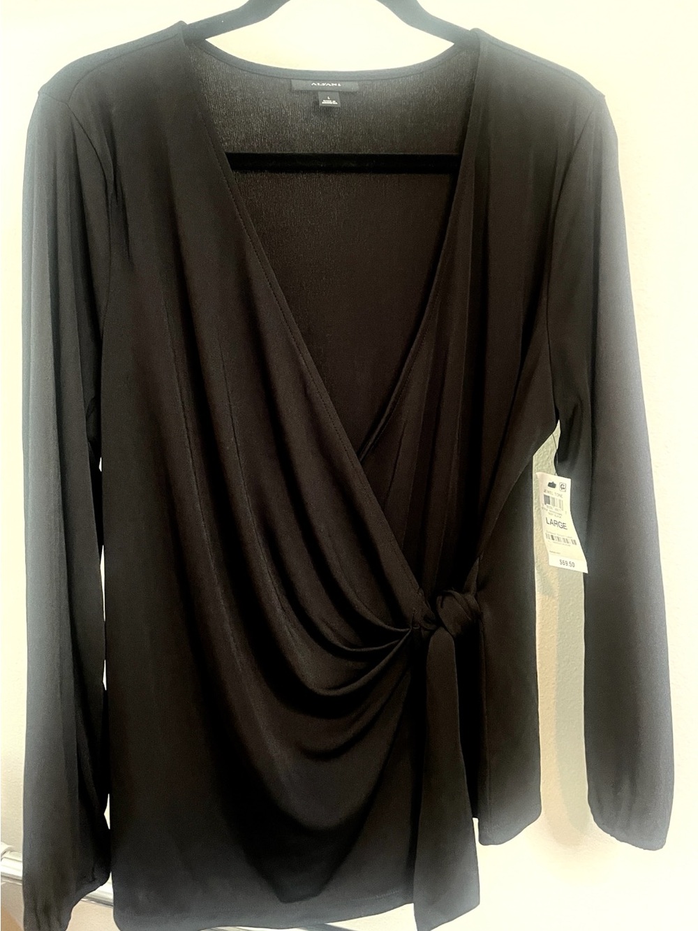 NWT Alfani Black Wrap Knot Front Long Sleeve Tunic
